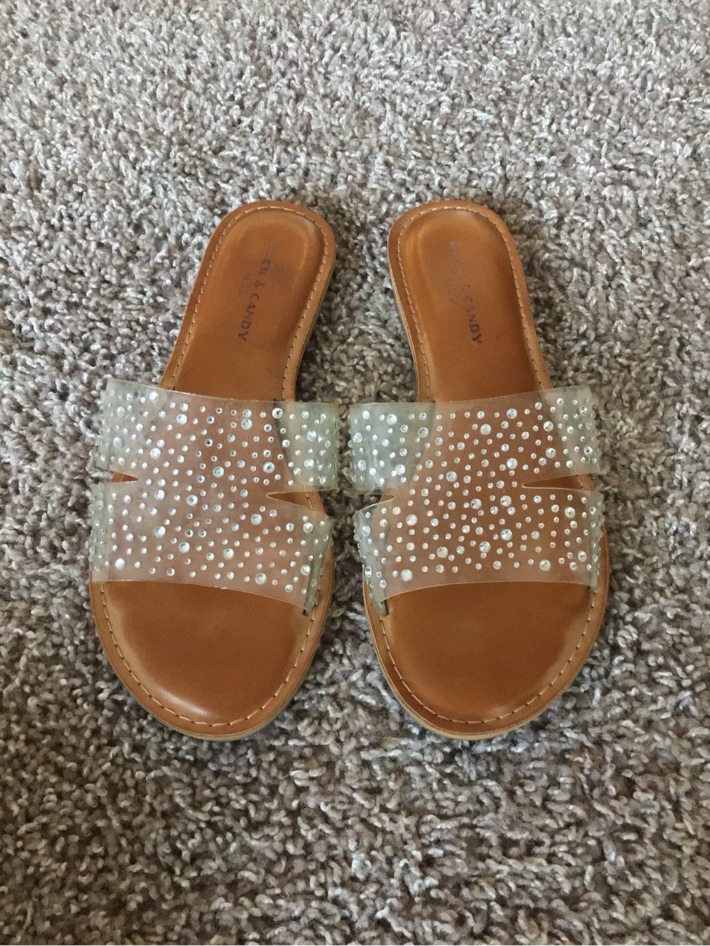 ROCK & CANDY Clear Rhinestone Women’s Slide Sandal, size 8